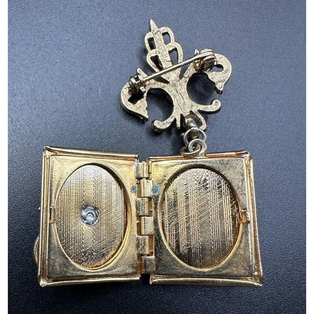 Fleur D’ Lis Vintage Ornate Double Picture Locket Pin
